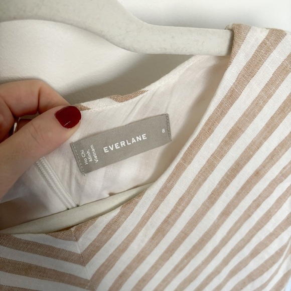 Everlane The Linen Bias Cut Dress Size 8 Striped Bone Caramel Ivory Beige Midi - Picture 6 of 9